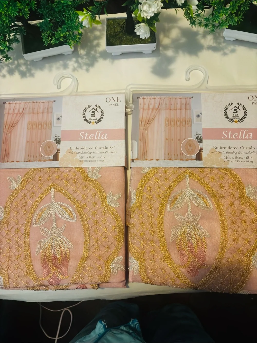 Set Stellah Pink Peach Embroidered Curtain Panel with Gold Detailing